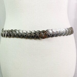 Silver Embossed Metal Link Stretchy Vintage Belt M/L